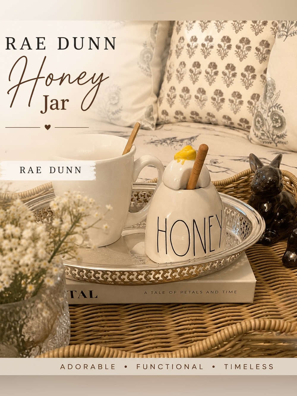 Rae Dunn Honey Jar with Wooden Dipper.